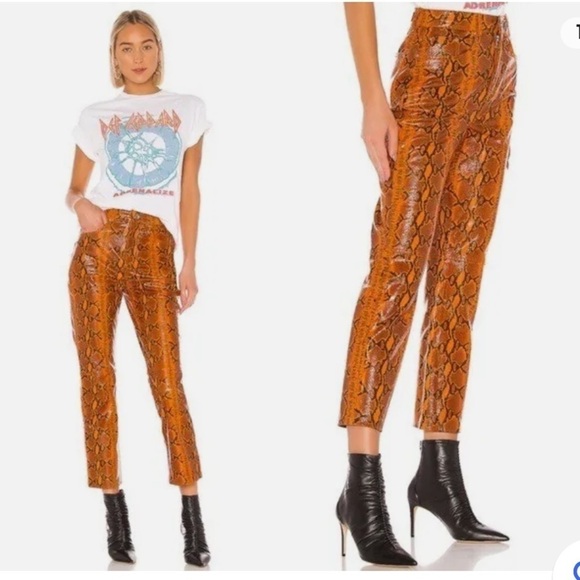 GRLFRND Shiloh 100% Leather, Orange Snake print pants 🧡sz 27 NWT! - Picture 4 of 8